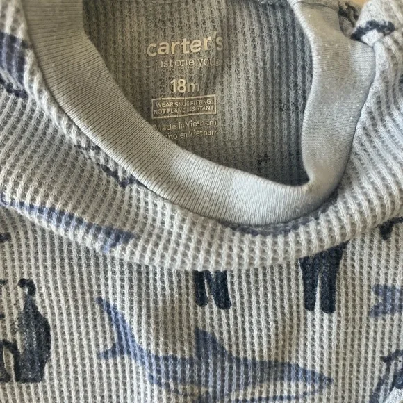 Carter's 18 Month Light Blue Thermal Animal Print Pajama Set - Picture 3 of 9
